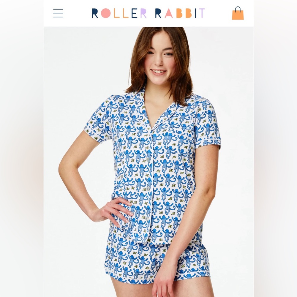 Roller Rabbit Blue Monkey Polo PJ Set. New with tags SIZE MED